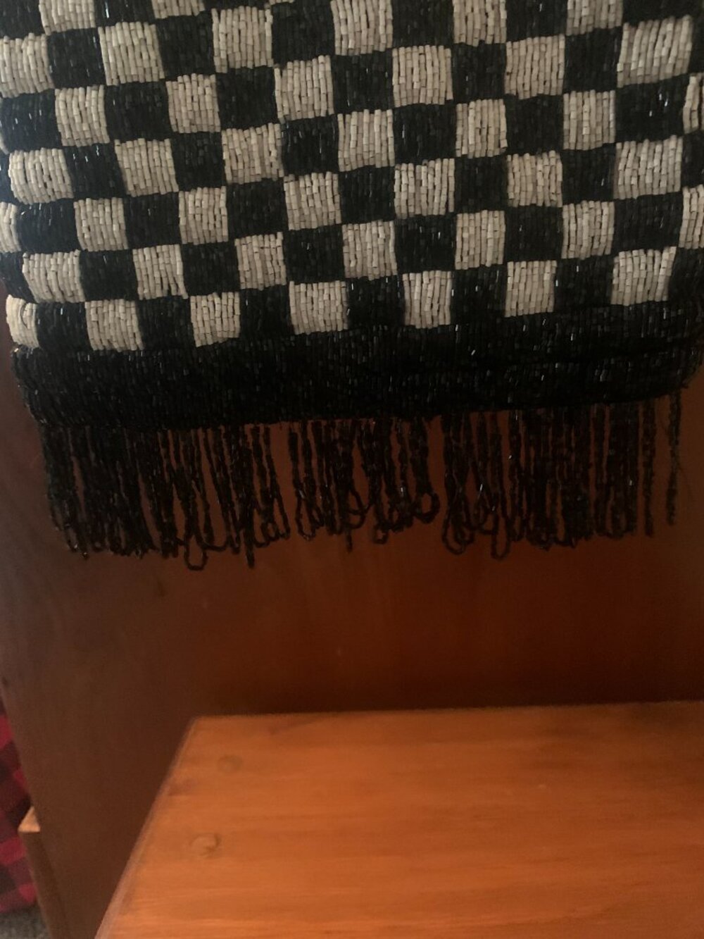 STAUD Beaded Black & White Checkered Drawstring Pouch - Picture 6 of 11